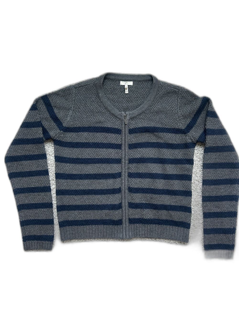 Joie Gray Navy Striped Zip Cardigan Wool Cashmere Blend Sweater Size M